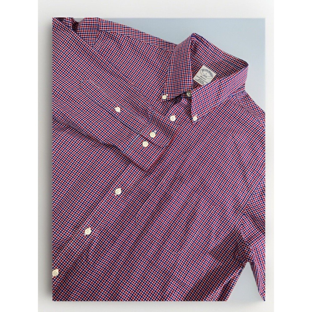 Brooks Brothers 1818 Regent Shirt Men L Blue Red Check Non Iron Cotton